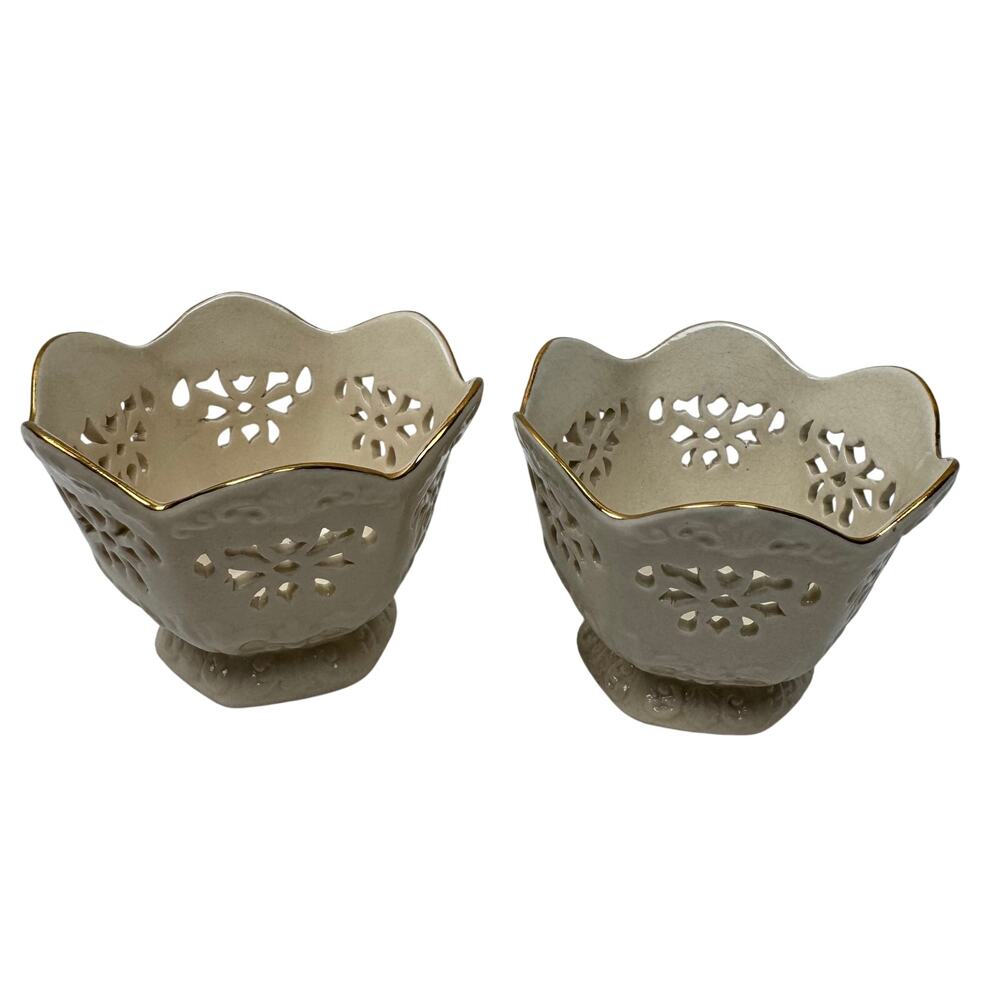 Paul Sebastian Ivory Porcelain Bowls Reticulated Gold Trim, Limited Edition 1996
